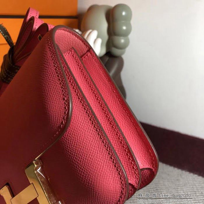 HERMES愛馬仕 空姐包 constance 唇膏粉 EPSOM 18cm 金扣 蠟線縫製 單肩斜挎包  Ama1473